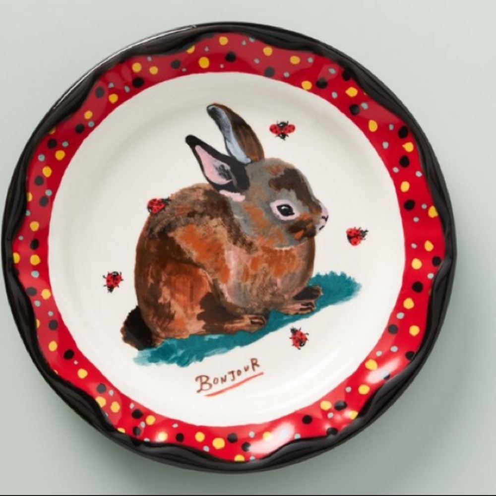 Nathalie Lete Francophile dinner plate rabbit NWT